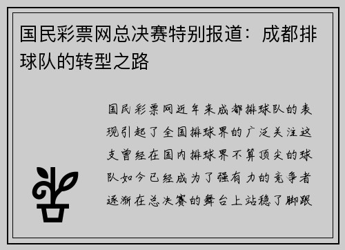 国民彩票网总决赛特别报道：成都排球队的转型之路